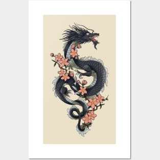 Dragon and cherry blossoms Posters and Art